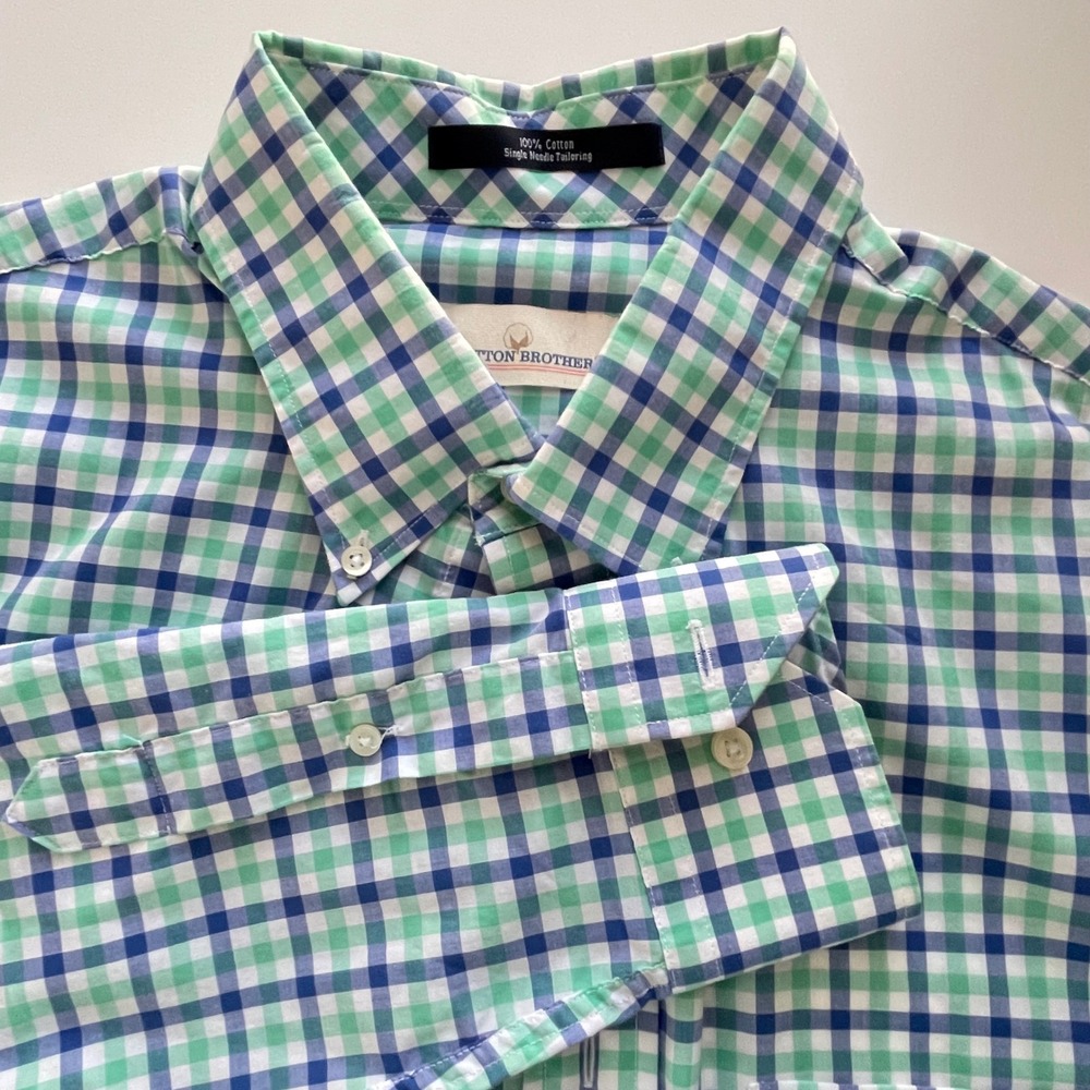 Cotton Brothers Mens Gingham Check Long Sleeve Button Down Shirt L
